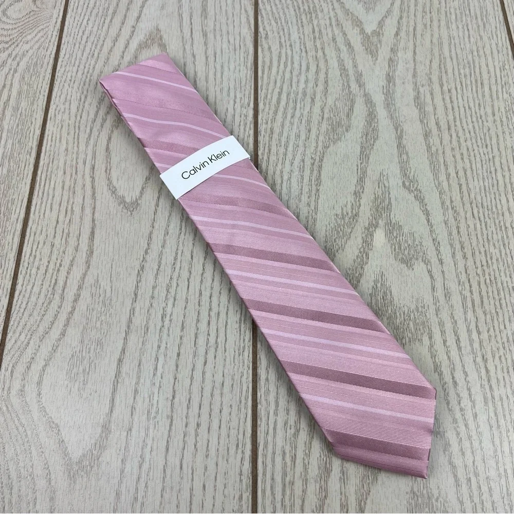 513 - Calvin Klein Tie Pink Stripes CK21100205 Silk Blend MSRP $69.50